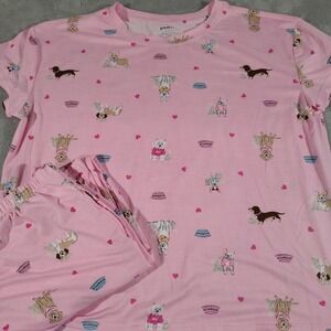 Joyspun Pajama Set Ladies XL (16-18) Pink Dogs Hearts Stretch Comfort Short Slee